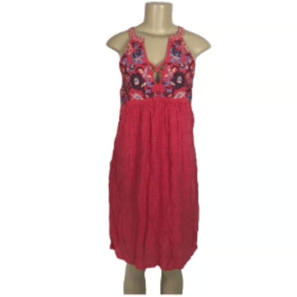 NWT THML Embroidered Halter Mini Dress Coral Red Boho Medium